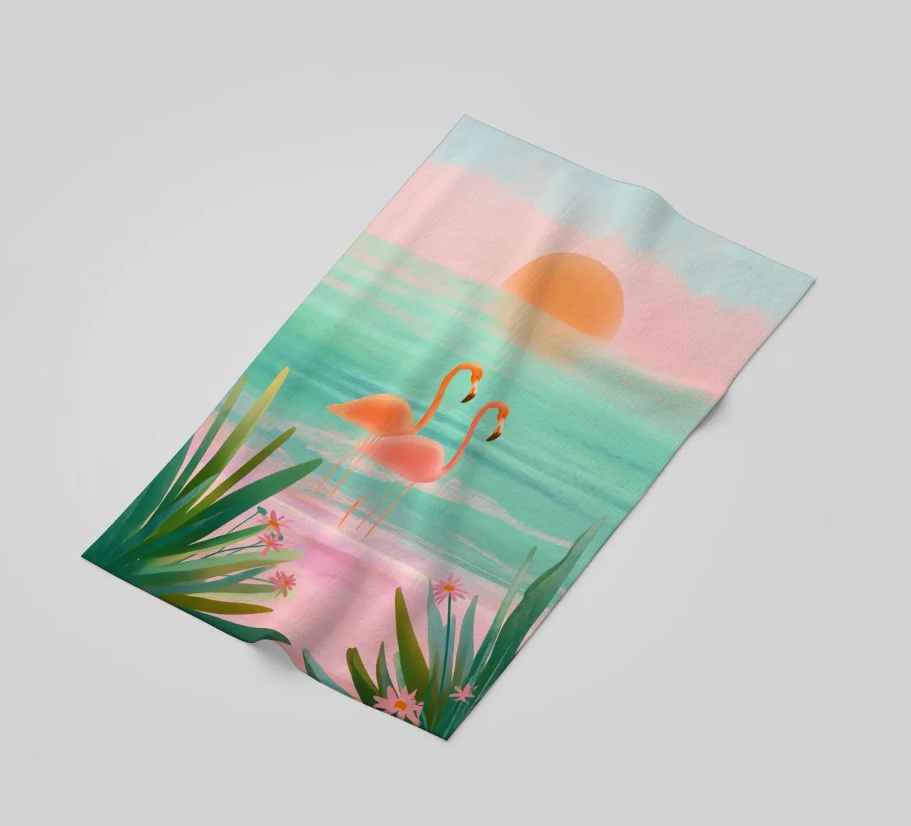 Sunset Bloom – Flamingos in a Blush Lagoon telo mare da Dune