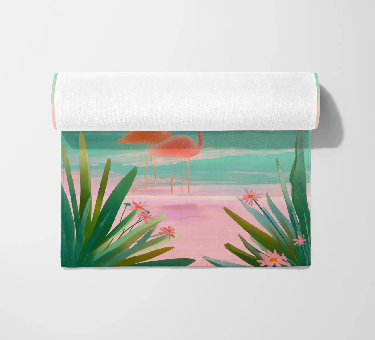 Sunset Bloom – Flamingos in a Blush Lagoon telo mare da Dune