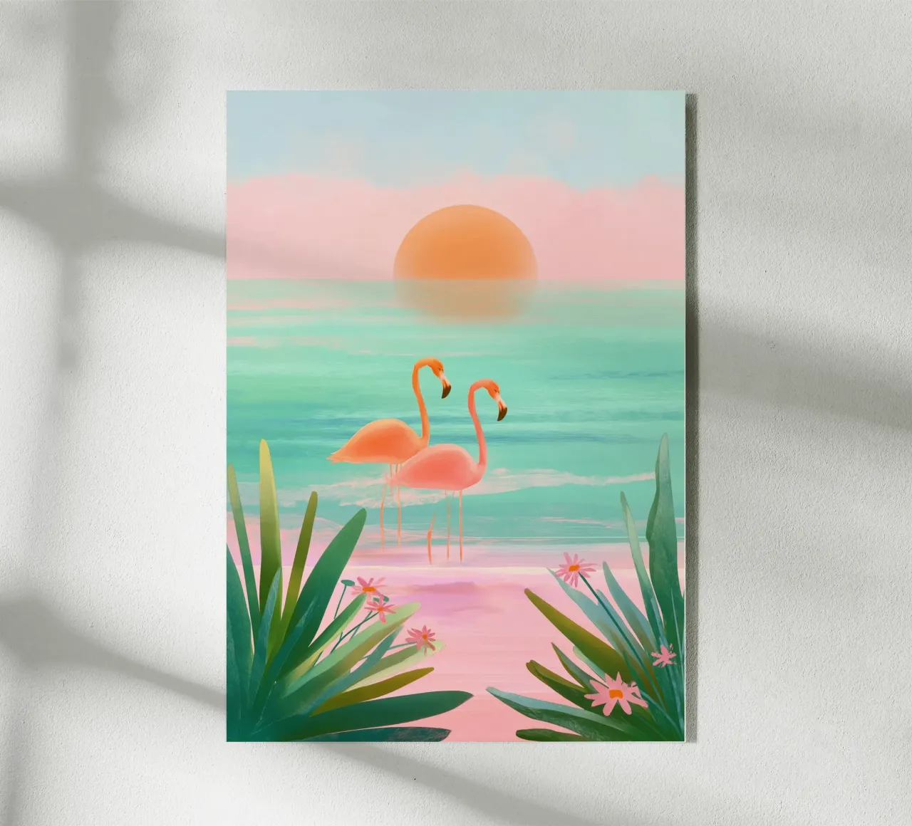 Sunset Bloom – Flamingos in a Blush Lagoon plexiglass da Dune