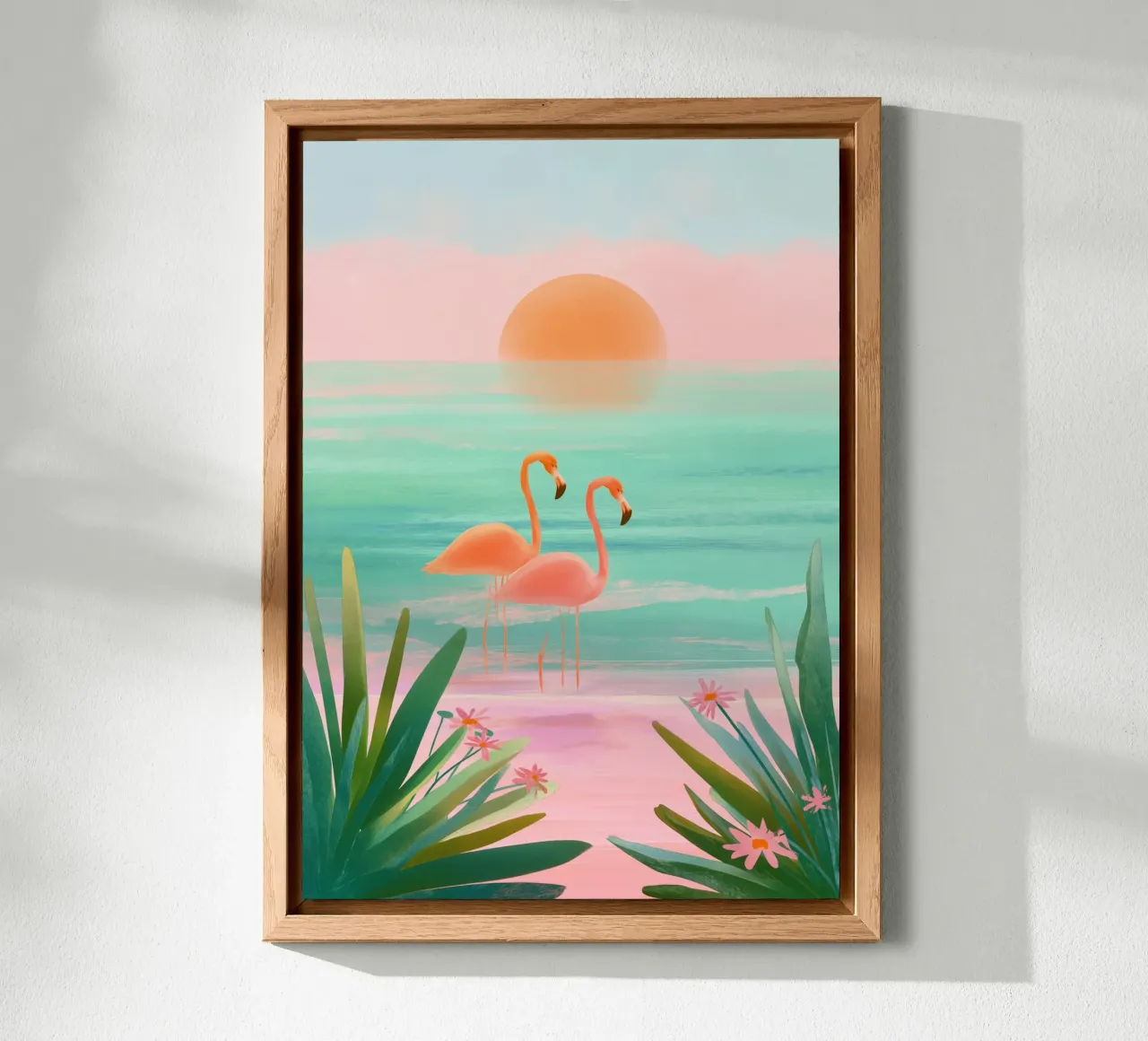 Sunset Bloom – Flamingos in a Blush Lagoon alluminio dibond da Dune