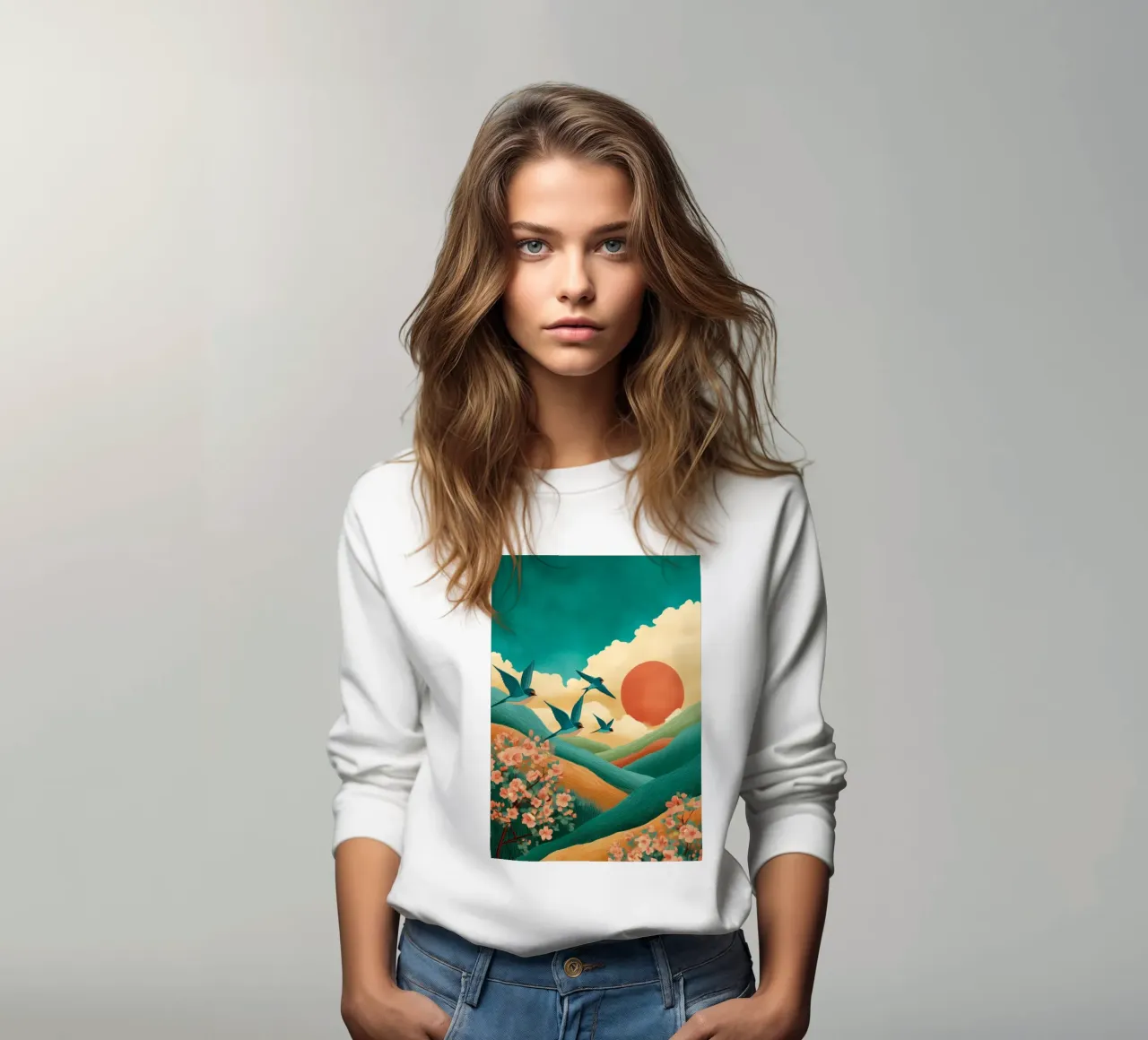 Swallows at Dawn – Flight Over Blossom Hills felpa da Dune