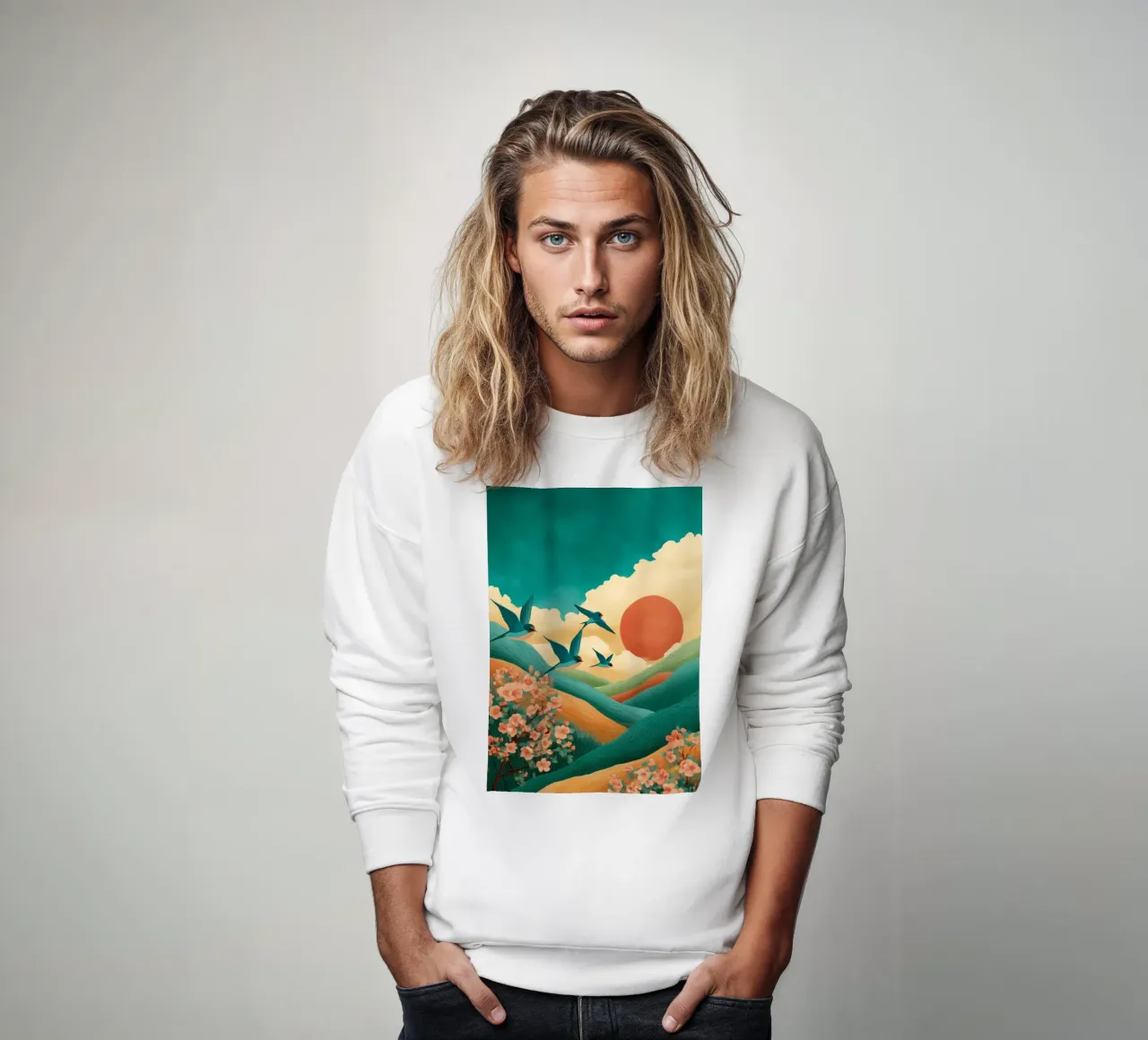 Swallows at Dawn – Flight Over Blossom Hills felpa da Dune