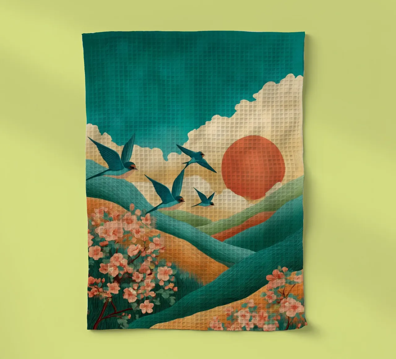 Swallows at Dawn – Flight Over Blossom Hills canovaccio da cucina da Dune