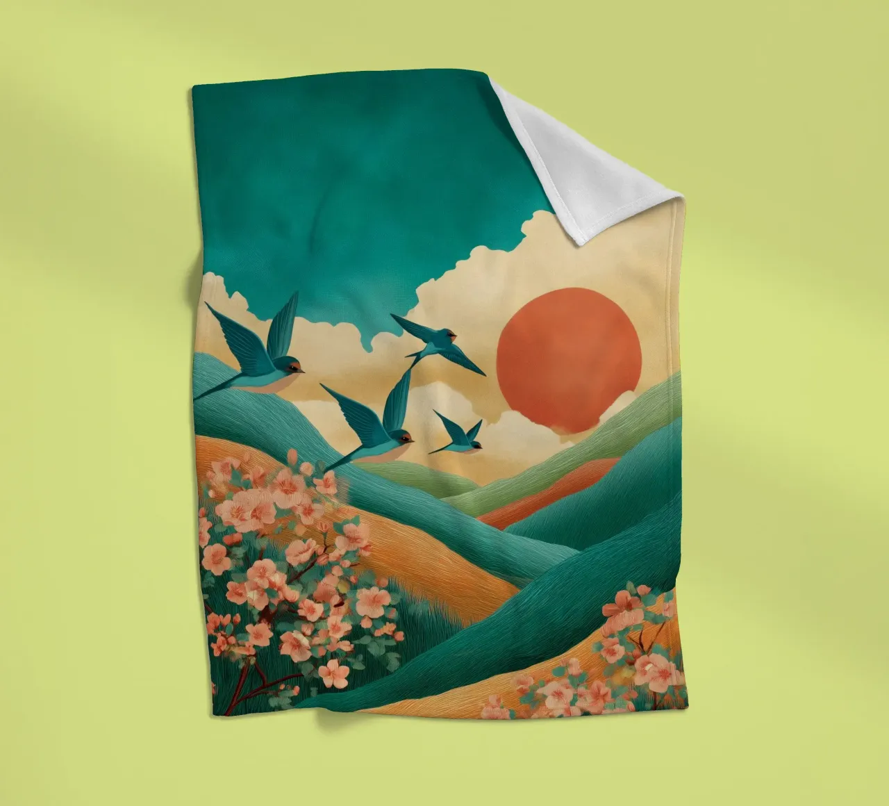 Swallows at Dawn – Flight Over Blossom Hills coperta in pile da Dune