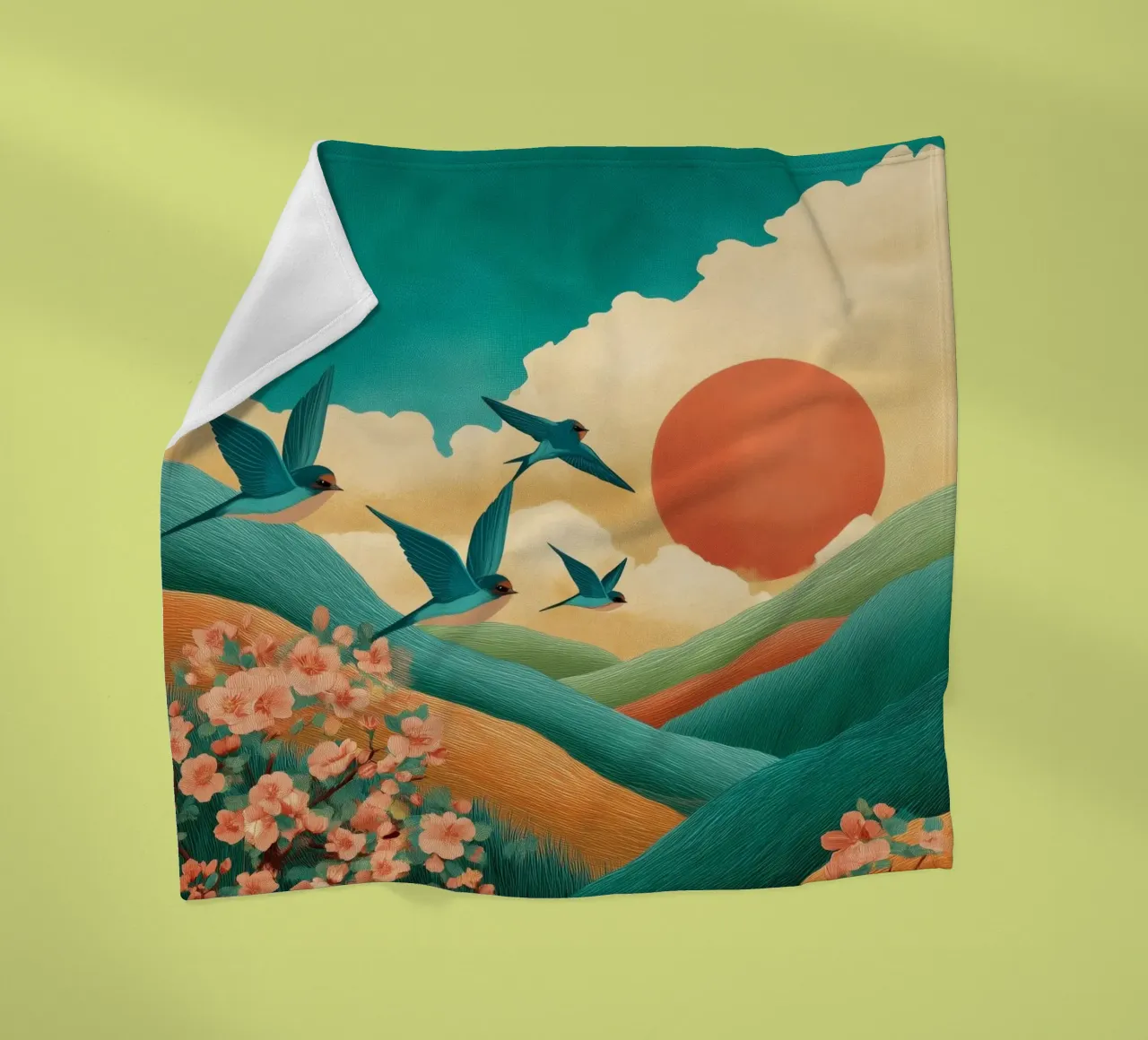 Swallows at Dawn – Flight Over Blossom Hills coperta in pile da Dune