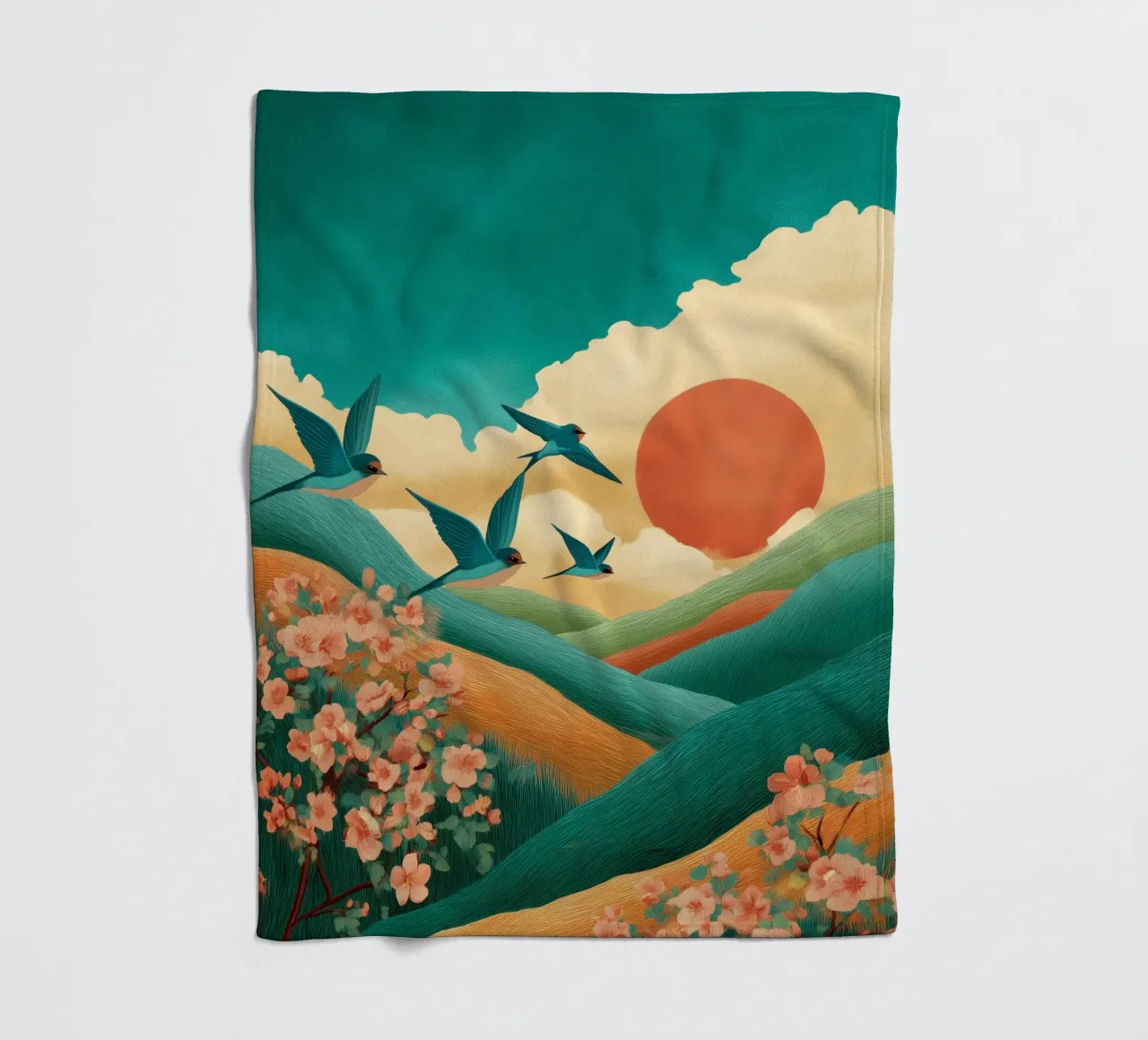 Swallows at Dawn – Flight Over Blossom Hills coperta in pile da Dune