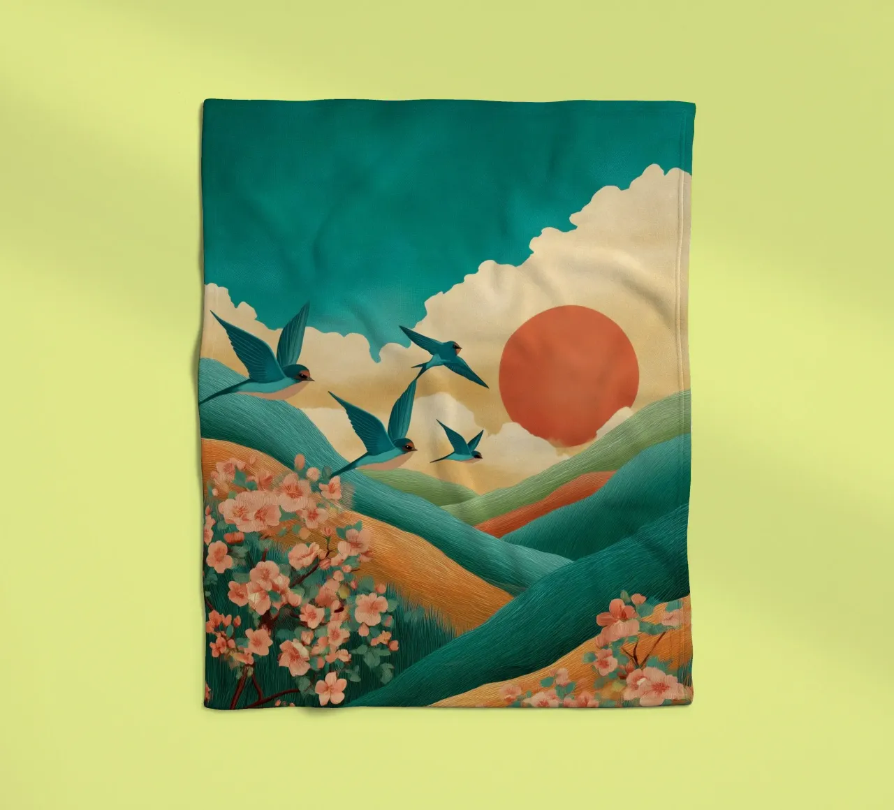 Swallows at Dawn – Flight Over Blossom Hills coperta in pile da Dune