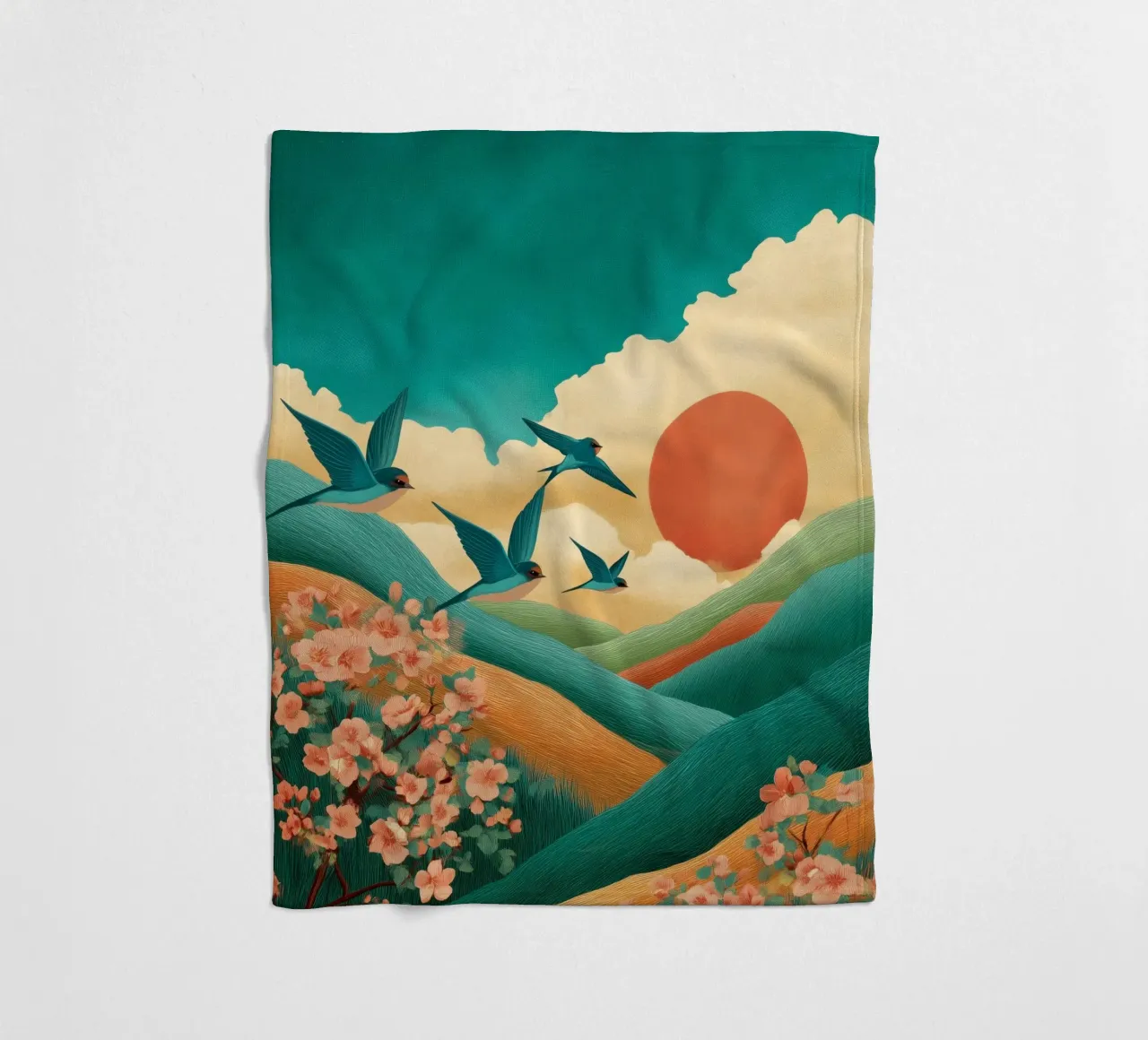 Swallows at Dawn – Flight Over Blossom Hills coperta in pile da Dune