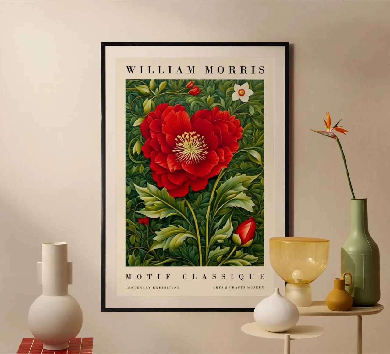 grandi papaveri rossi con foglie verdi poster con telaio in alluminio da Ropech Shop