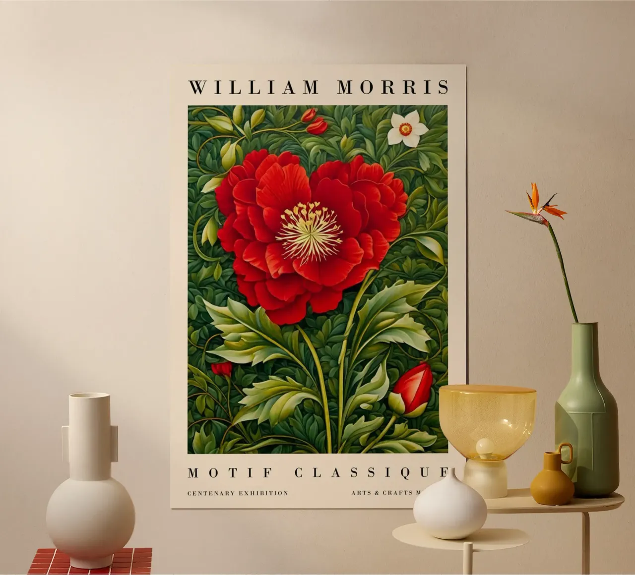 grandi papaveri rossi con foglie verdi poster con telaio in alluminio da Ropech Shop