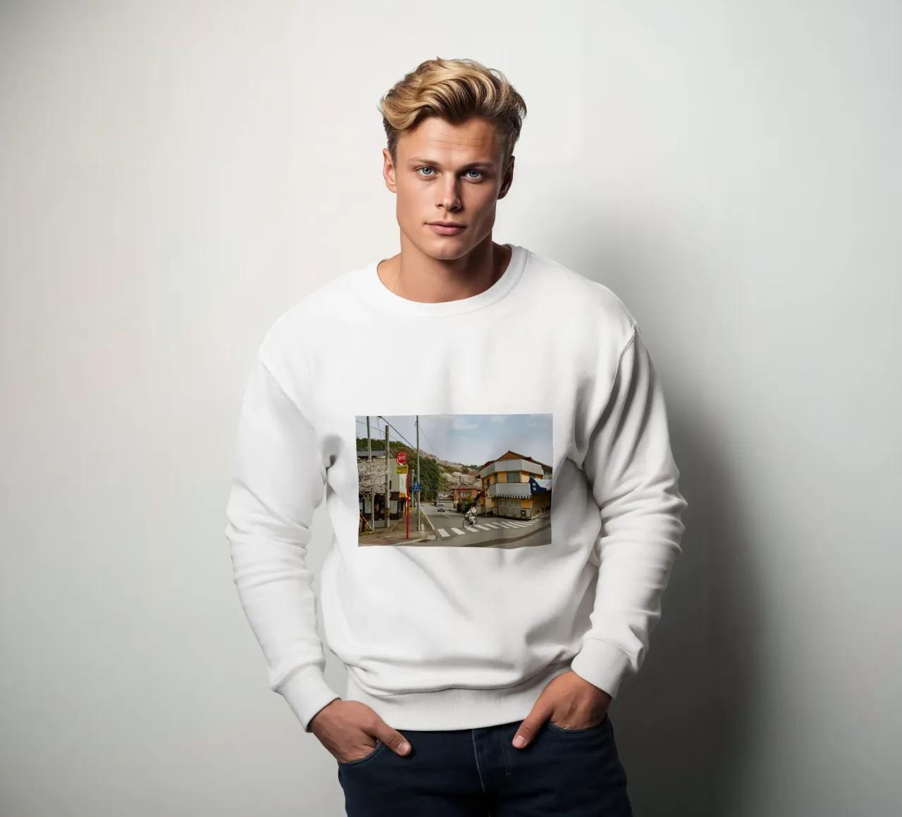 Japans straatbeeld in een kleine stad sweatshirt van Marcel Bisig