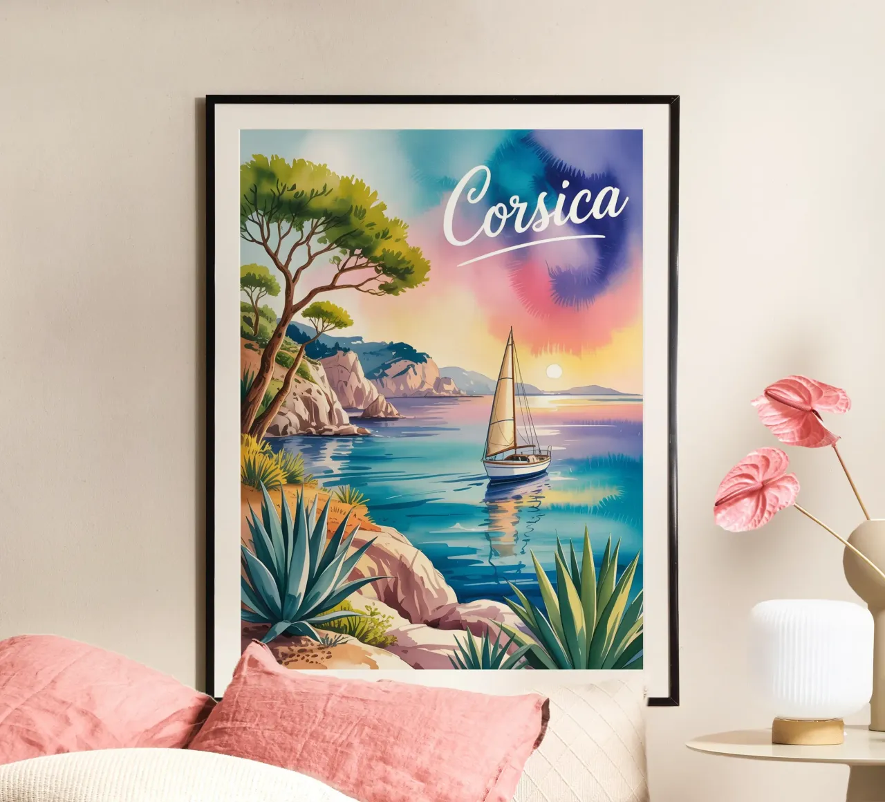 Korsika Aquarell Reiseposter poster da Vintage Travel Art
