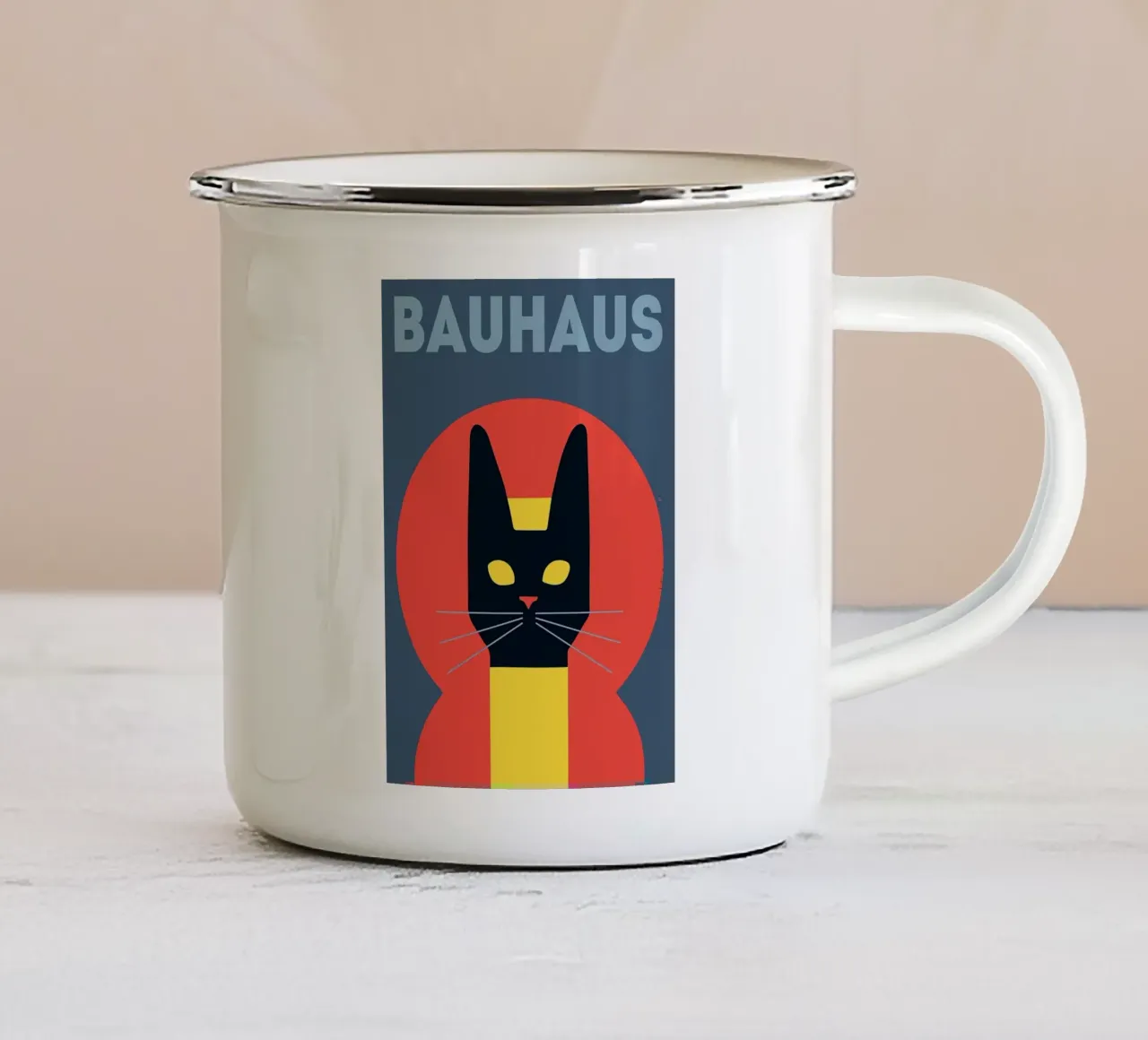 Gatto geometrico Bauhaus tazza in smalto da Arjun