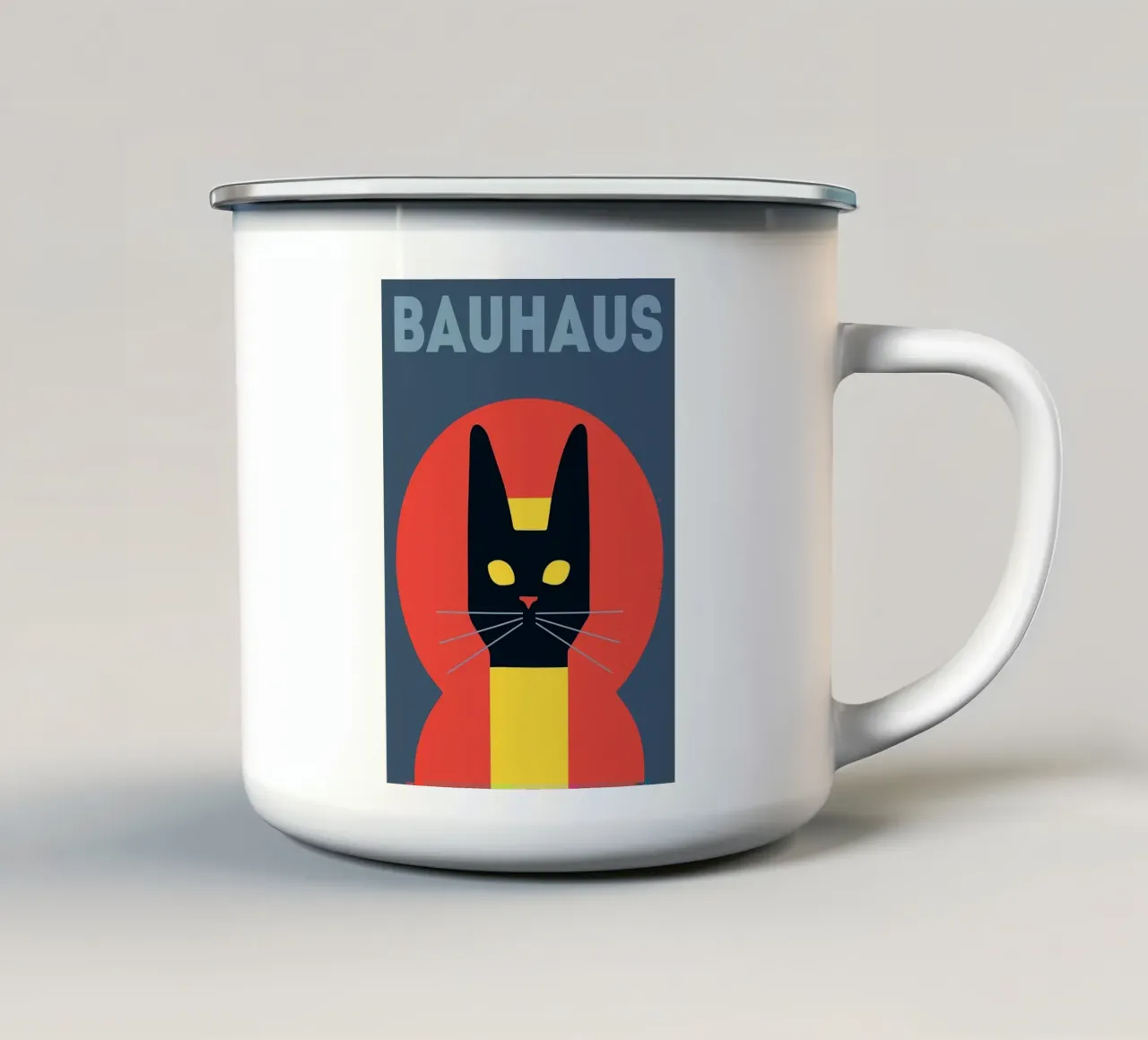 Gatto geometrico Bauhaus tazza in smalto da Arjun