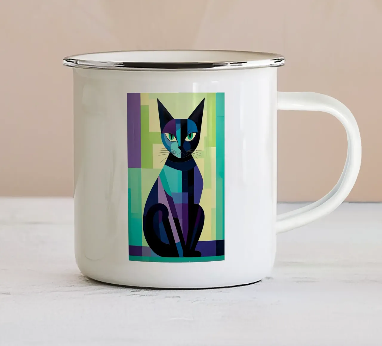 Gatto geometrico tazza in smalto da Arjun
