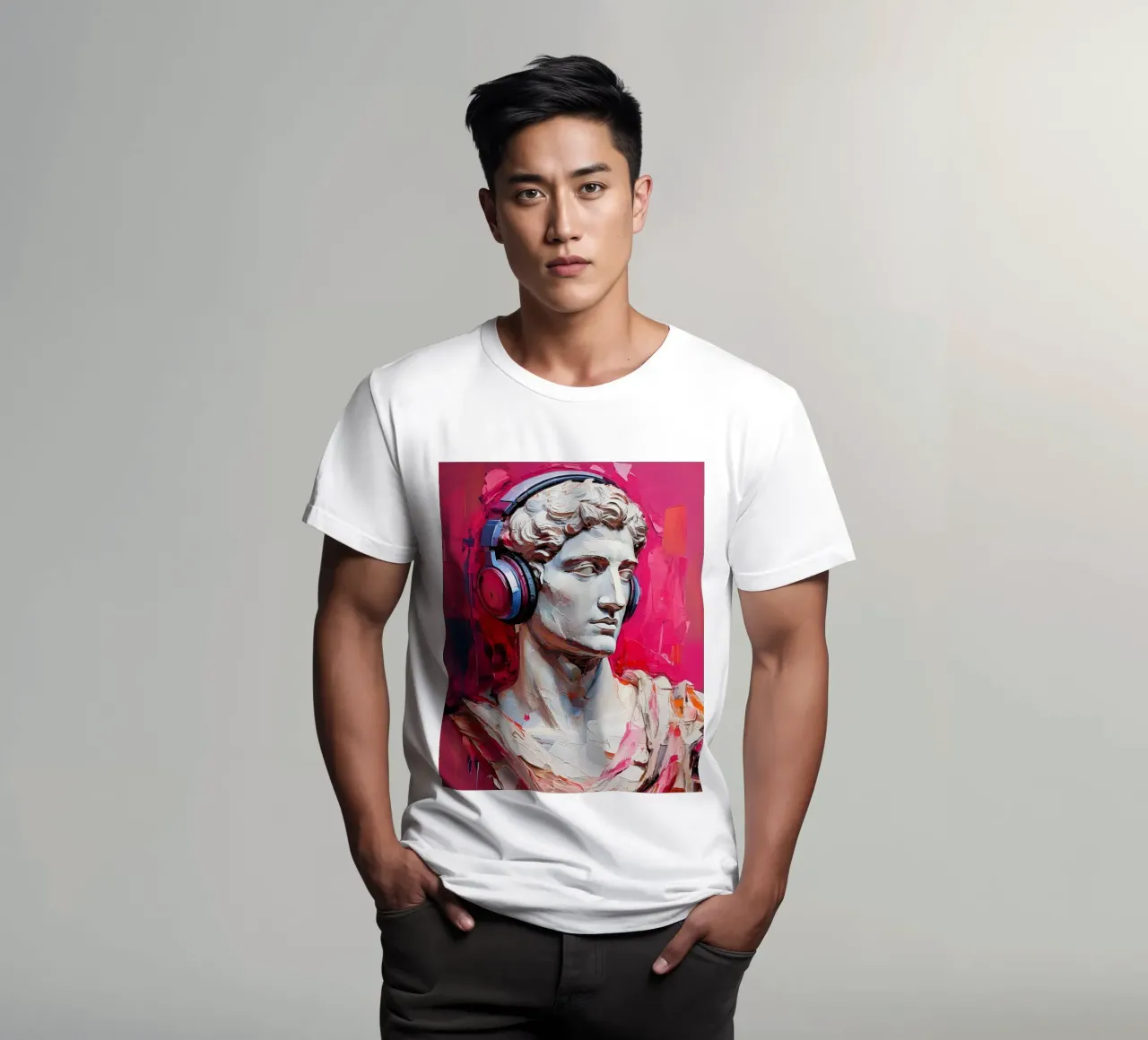 Ritratto Pop Art Scultura con cuffie Michelangelo David t-shirt da Take Your Art BV
