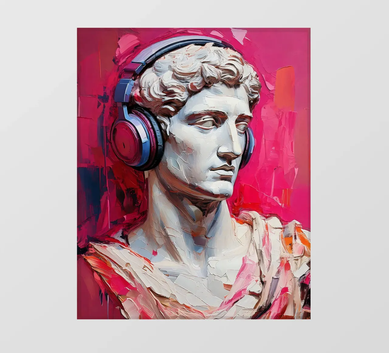 Ritratto Pop Art Scultura con cuffie Michelangelo David telo in pvc da Take Your Art BV