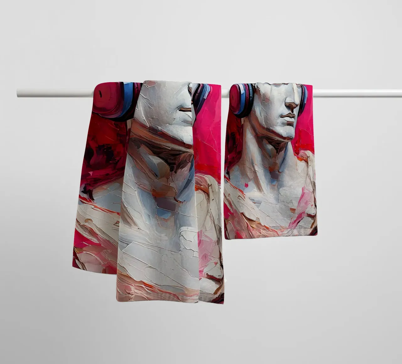 Portrait Pop Art Sculpture with headset Michelangelo David towel by Take Your Art BV