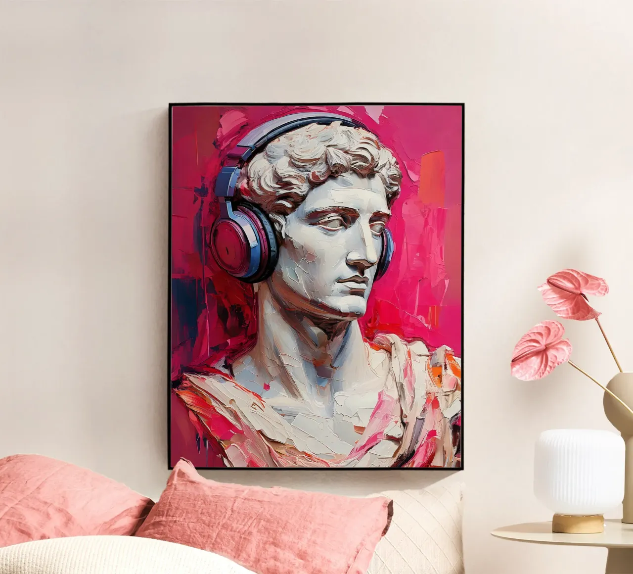 Ritratto Pop Art Scultura con cuffie Michelangelo David plexiglass da Take Your Art BV