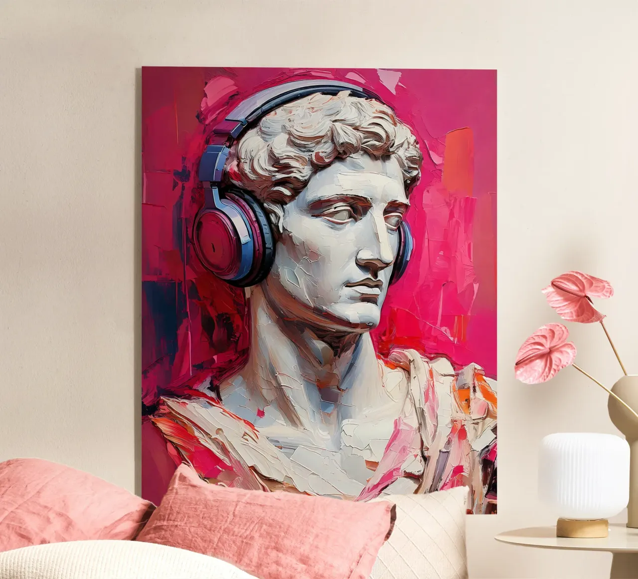 Ritratto Pop Art Scultura con cuffie Michelangelo David plexiglass da Take Your Art BV