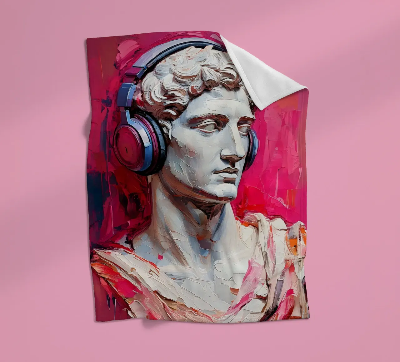 Ritratto Pop Art Scultura con cuffie Michelangelo David coperta in pile da Take Your Art BV