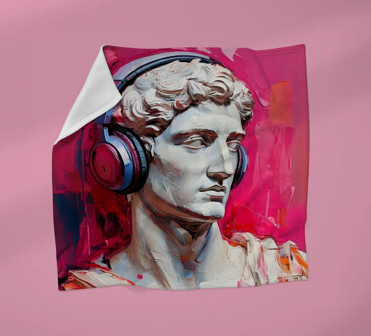 Ritratto Pop Art Scultura con cuffie Michelangelo David coperta in pile da Take Your Art BV