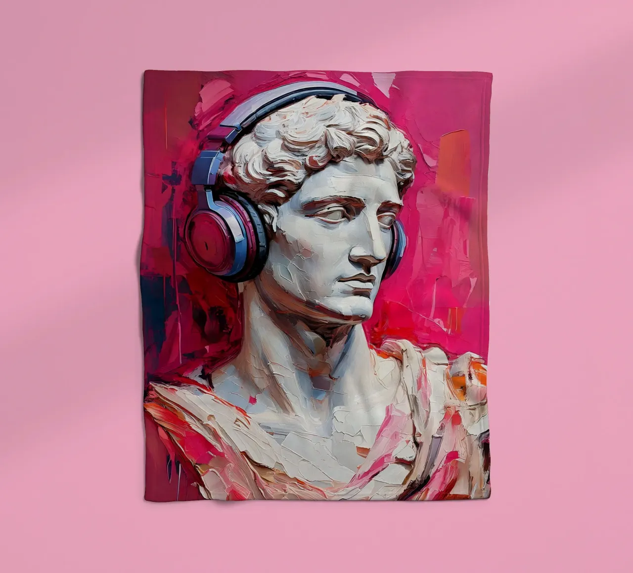Ritratto Pop Art Scultura con cuffie Michelangelo David coperta in pile da Take Your Art BV