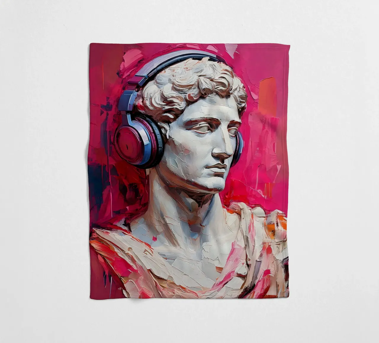 Ritratto Pop Art Scultura con cuffie Michelangelo David coperta in pile da Take Your Art BV