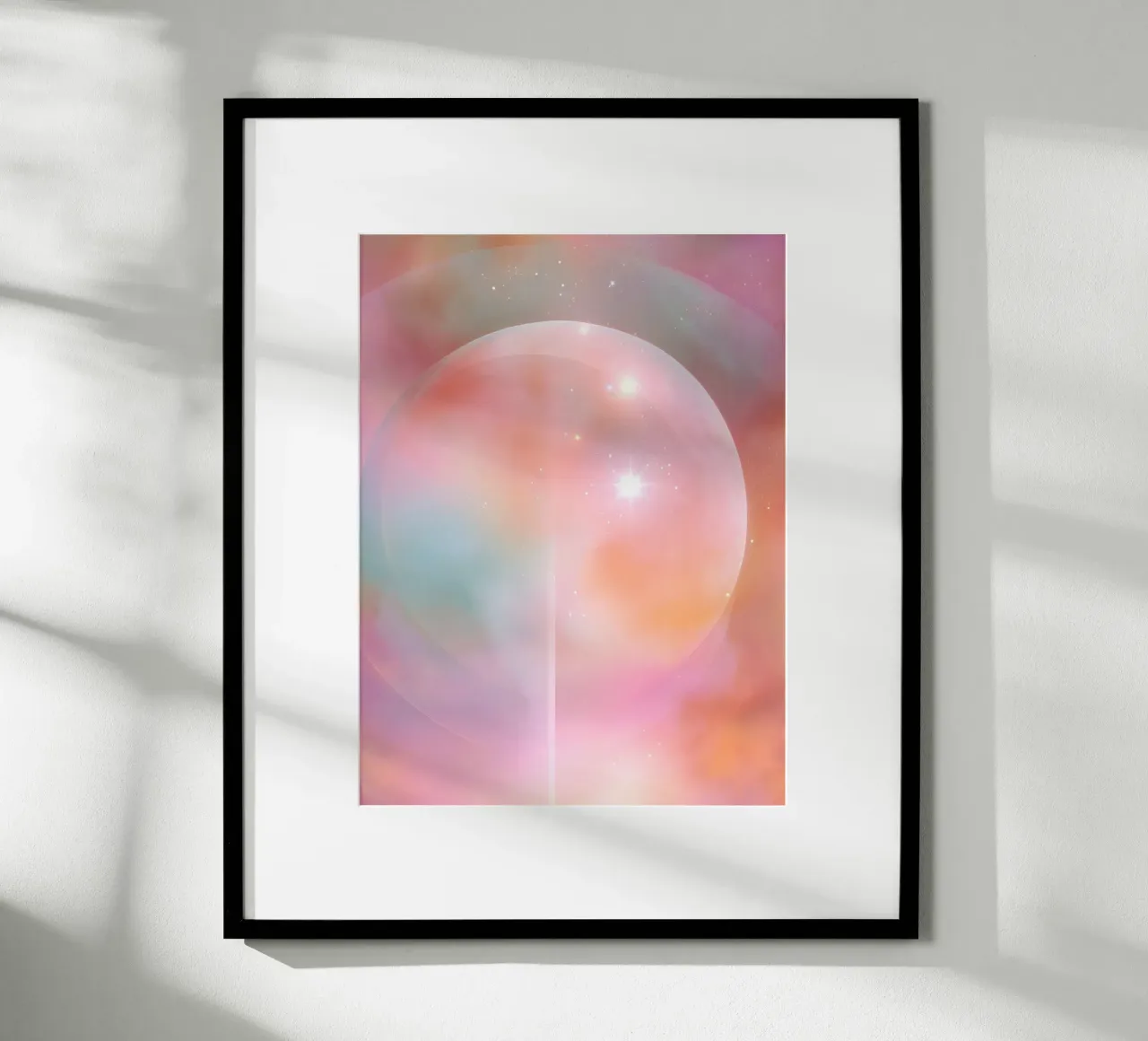 Boho Hemelse Volle Maan Abstract Spiritueel Universum Kunst poster met houten frame van Gentle Echoes Art