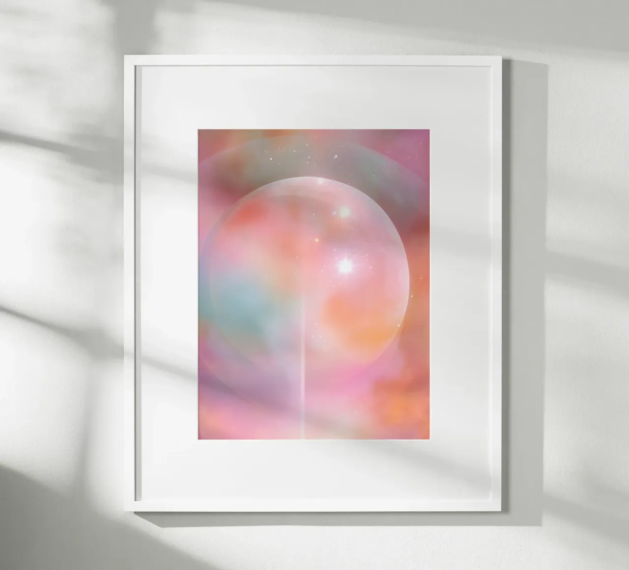 Boho Hemelse Volle Maan Abstract Spiritueel Universum Kunst poster met houten frame van Gentle Echoes Art