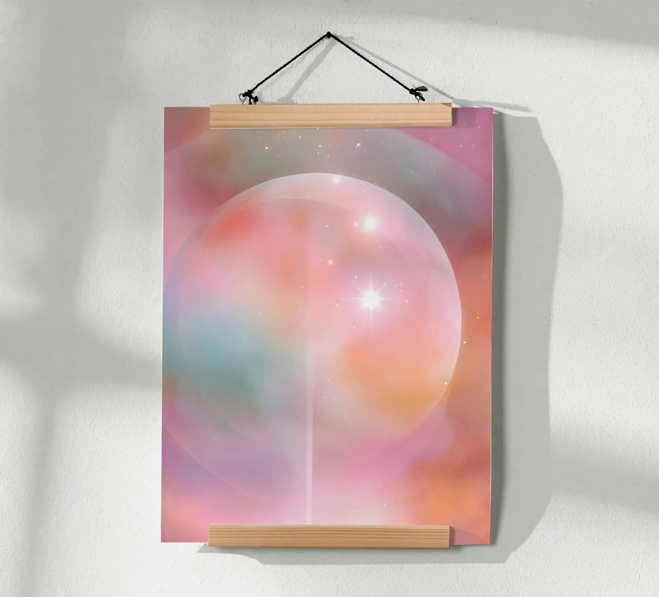 Boho Hemelse Volle Maan Abstract Spiritueel Universum Kunst poster met houten frame van Gentle Echoes Art