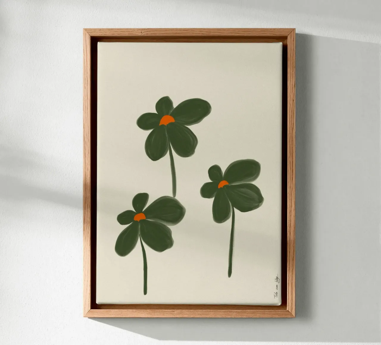 Drie groene bloemen canvas met Baklijst van Tida vom Weg