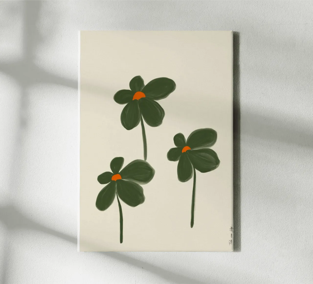 Drie groene bloemen canvas met Baklijst van Tida vom Weg