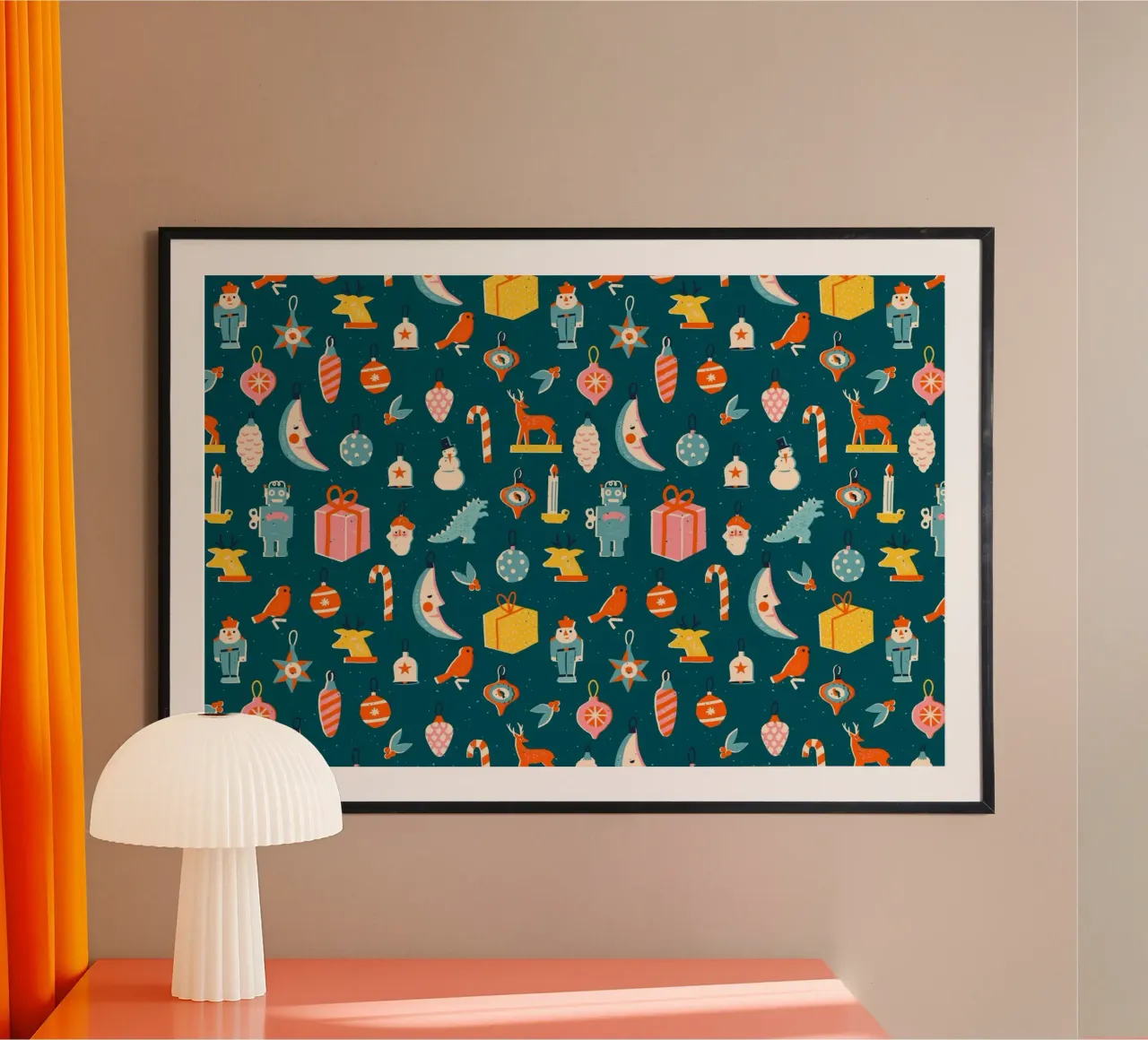 Christmas Pattern No 23 poster con telaio in legno da treechild