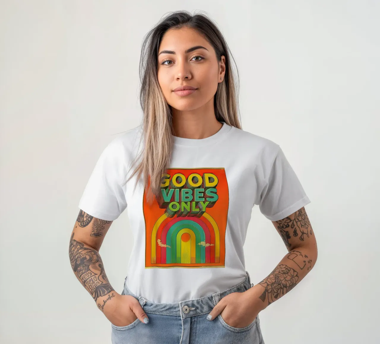 GOOD VIBES ONLY Creative Retro e Vintage Typography Canvas t-shirt da Kaji