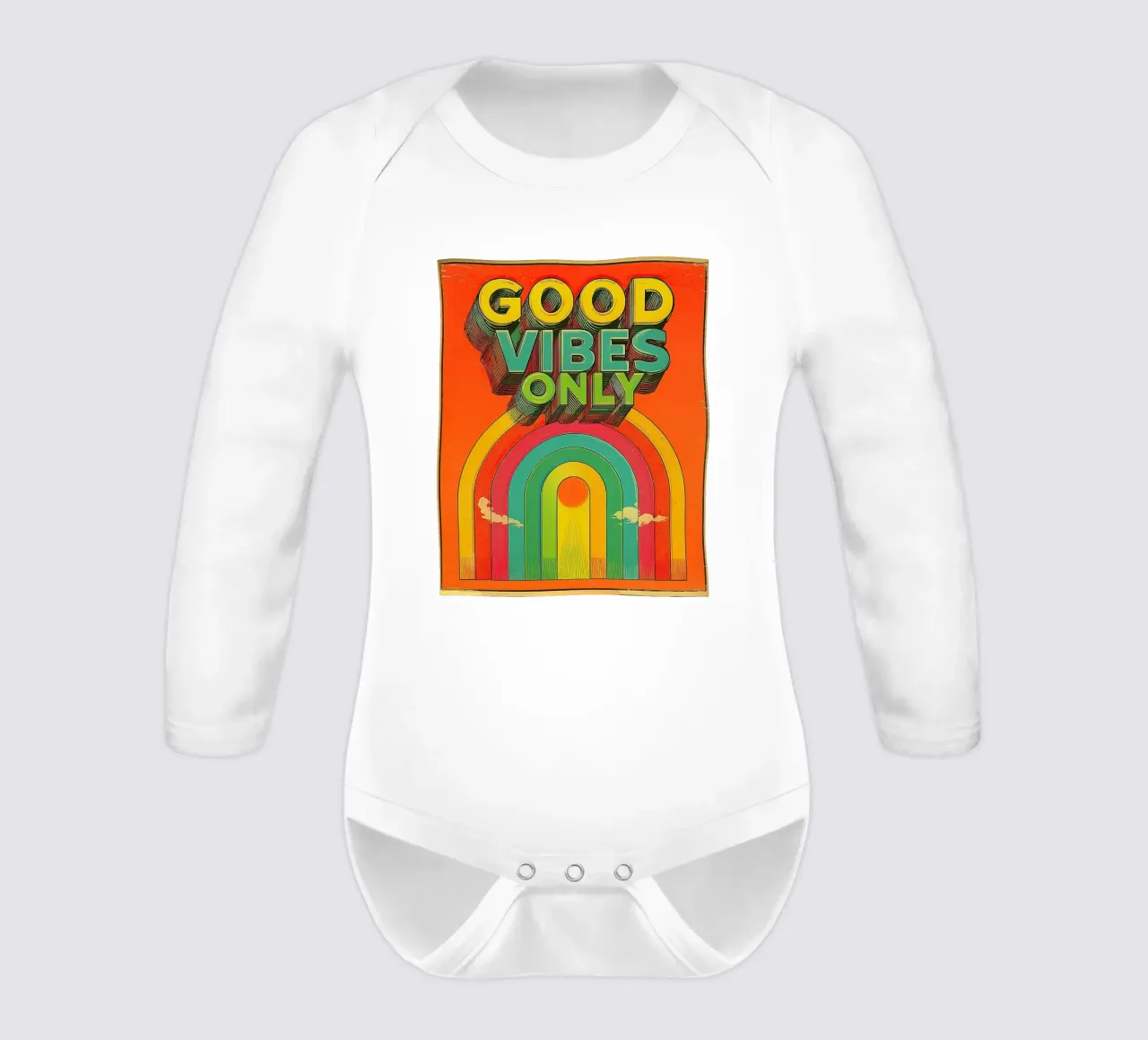 GOOD VIBES ONLY Creative Retro e Vintage Typography Canvas body neonato maniche lunghe da Kaji