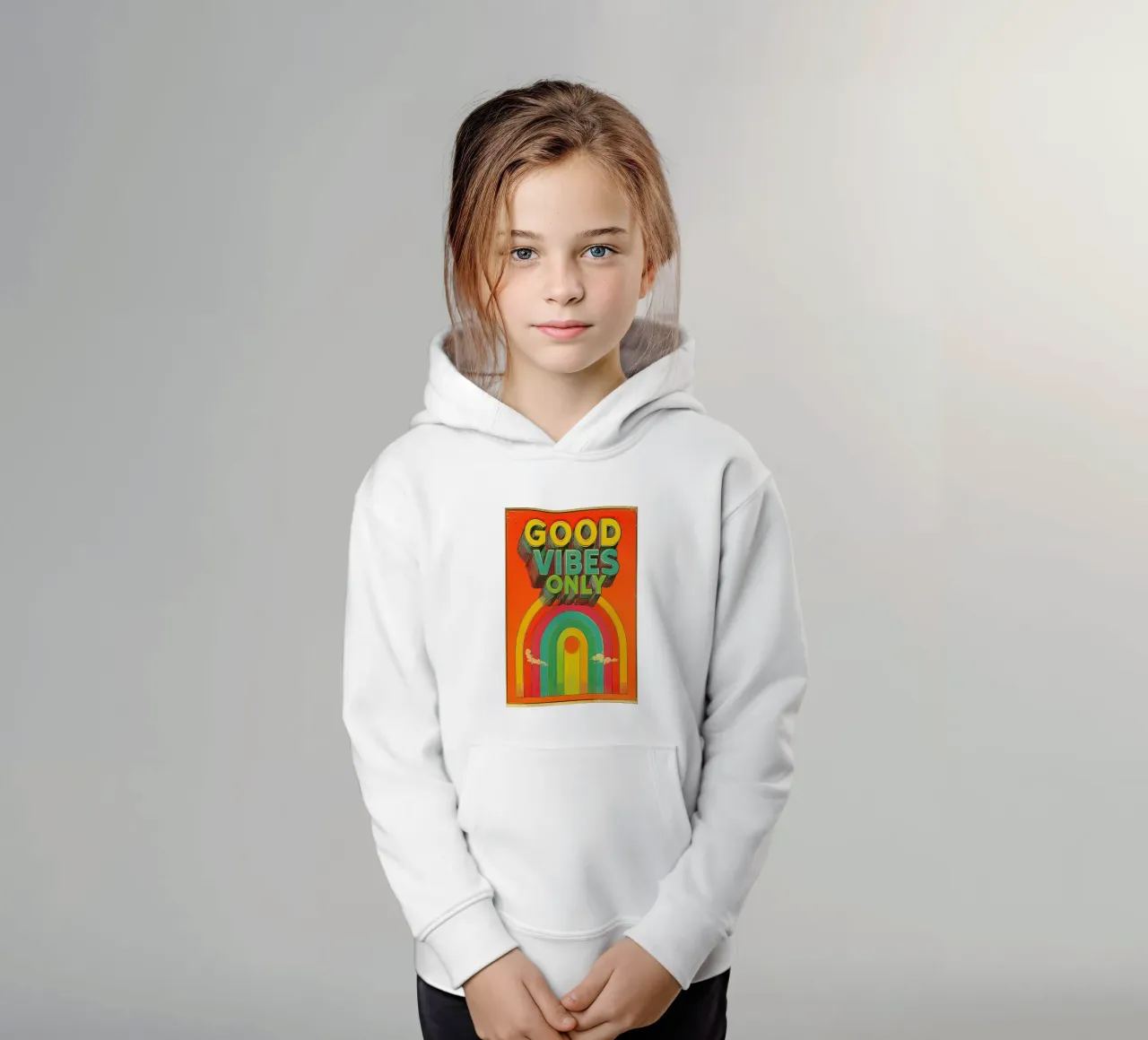 GOOD VIBES ONLY Creative Retro e Vintage Typography Canvas felpa bambino con cappuccio da Kaji