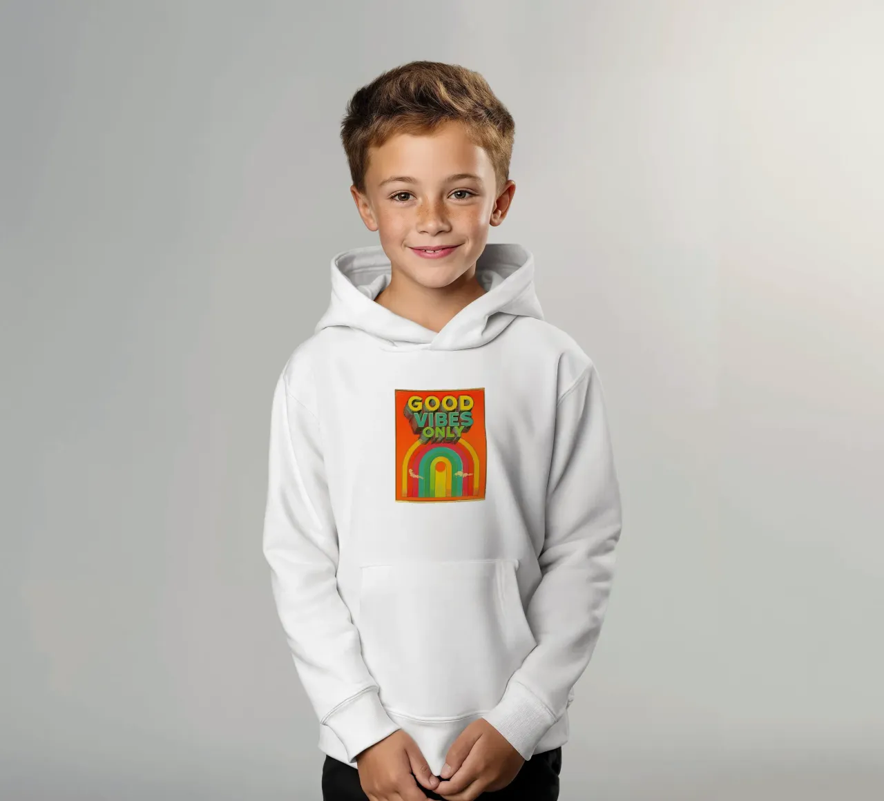GOOD VIBES ONLY Creative Retro e Vintage Typography Canvas felpa bambino con cappuccio da Kaji