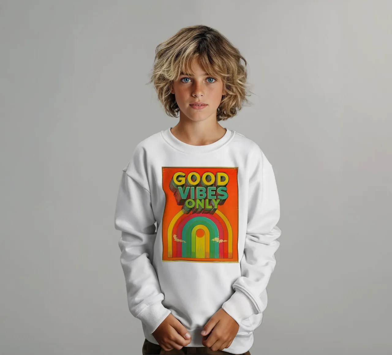 GOOD VIBES ONLY Creative Retro e Vintage Typography Canvas felpa bambino da Kaji