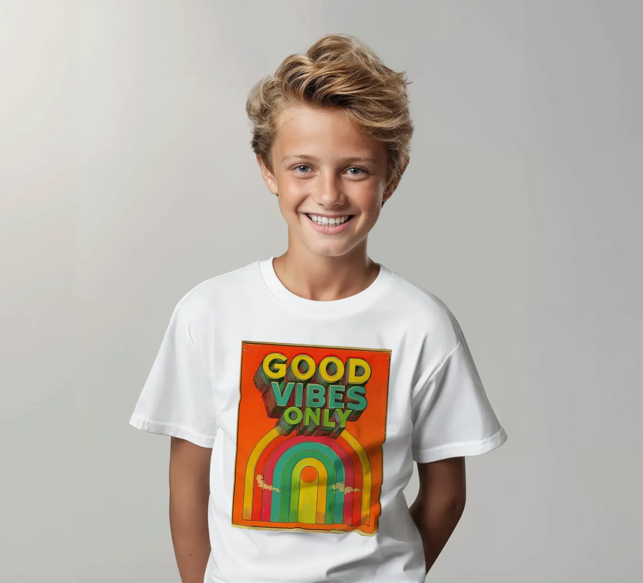 GOOD VIBES ONLY Creative Retro e Vintage Typography Canvas t-shirt bambini da Kaji