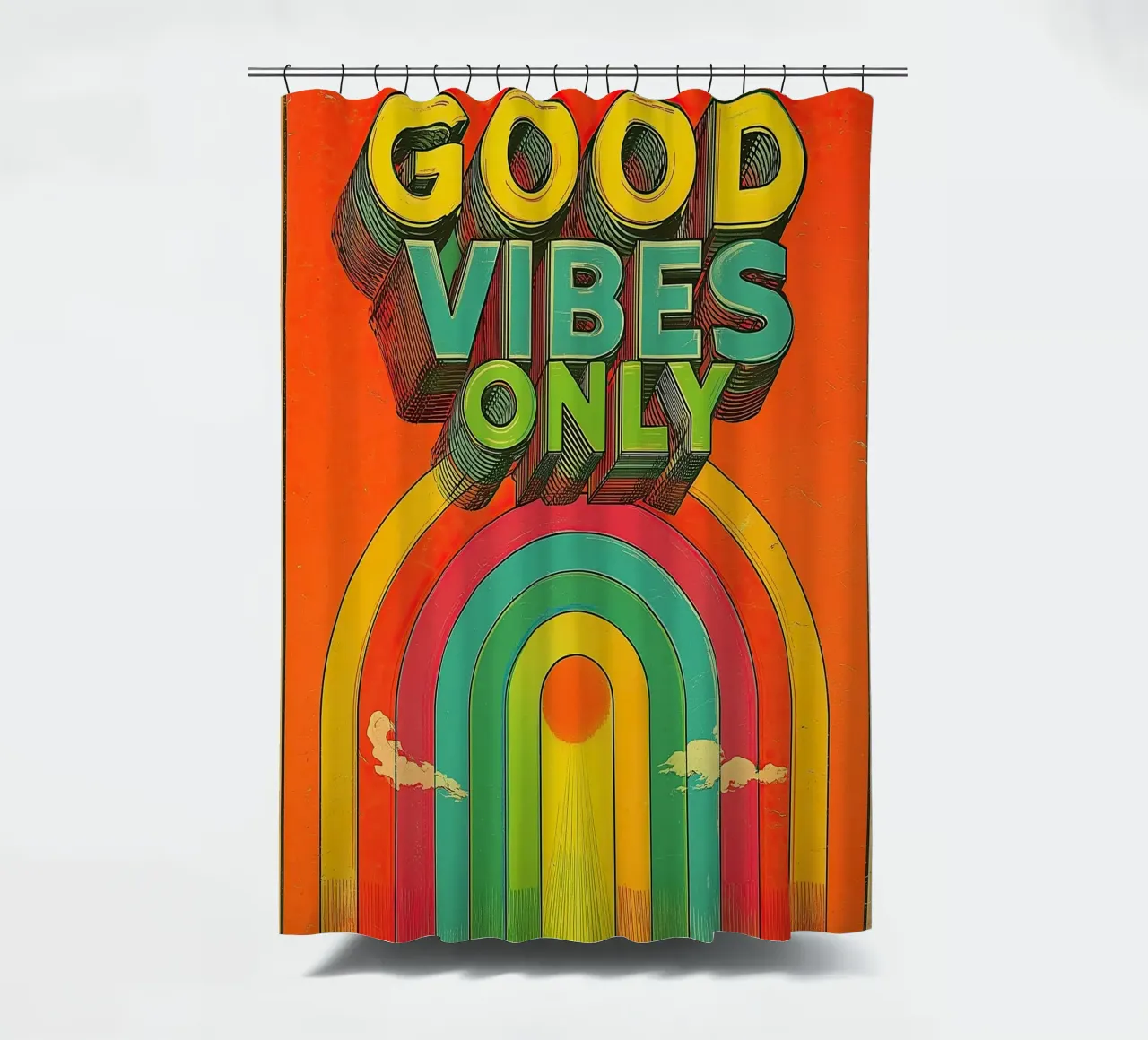 GOOD VIBES ONLY Creative Retro e Vintage Typography Canvas tenda da doccia da Kaji