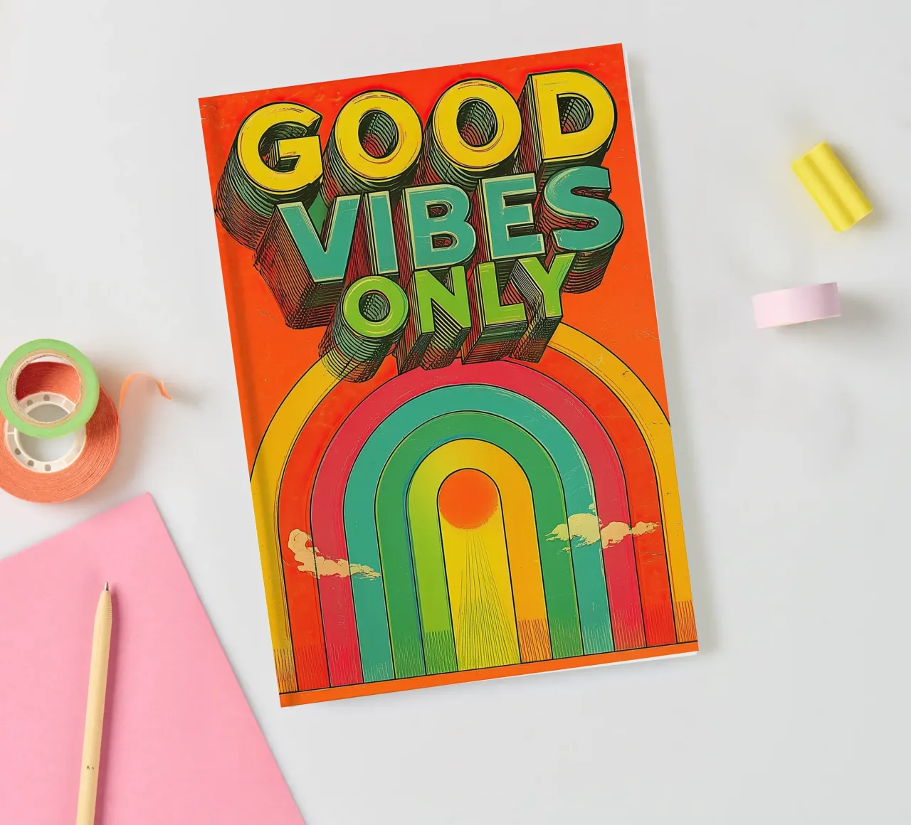 GOOD VIBES ONLY Creative Retro e Vintage Typography Canvas diario da Kaji