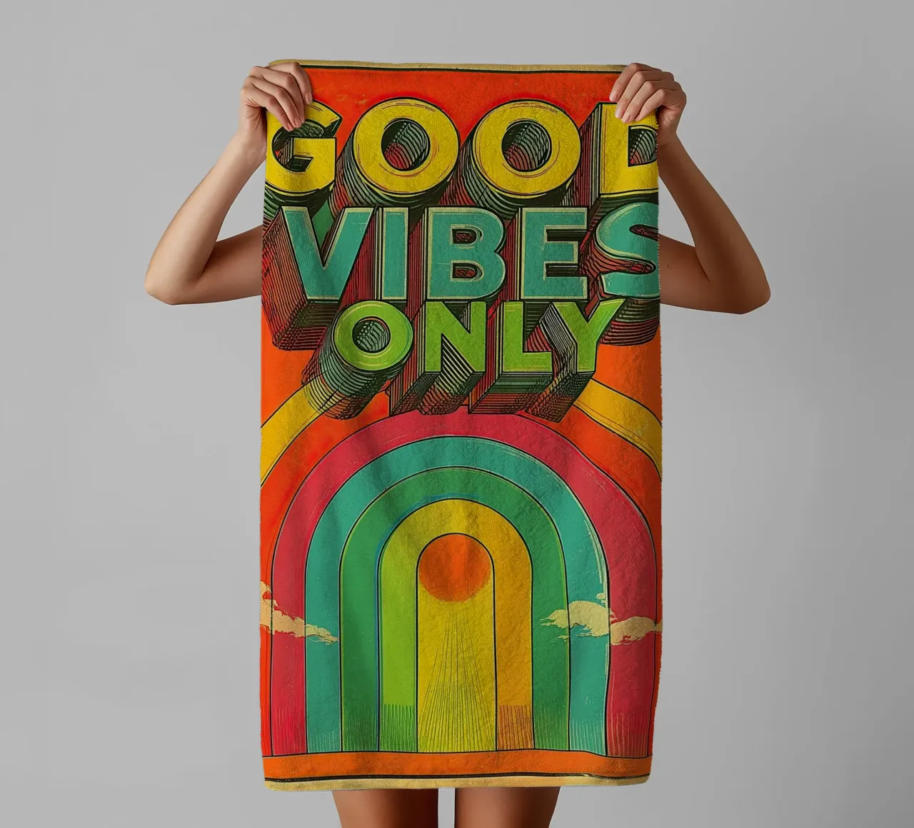 GOOD VIBES ONLY Creative Retro e Vintage Typography Canvas asciugamano da bagno da Kaji