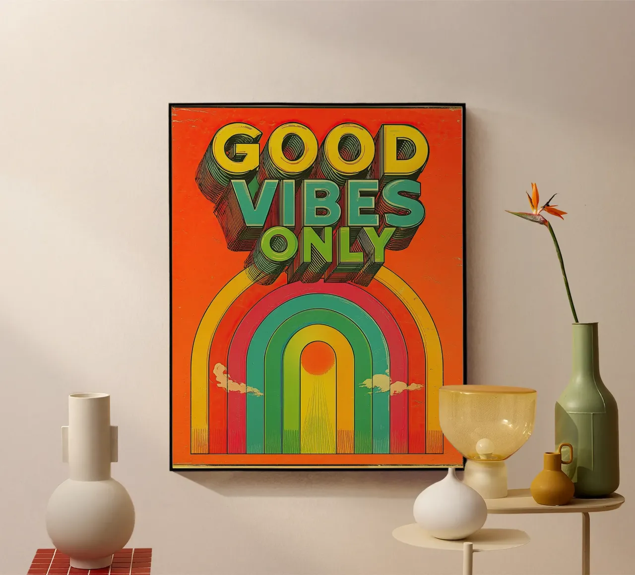 GOOD VIBES ONLY Creative Retro e Vintage Typography Canvas plexiglass da Kaji