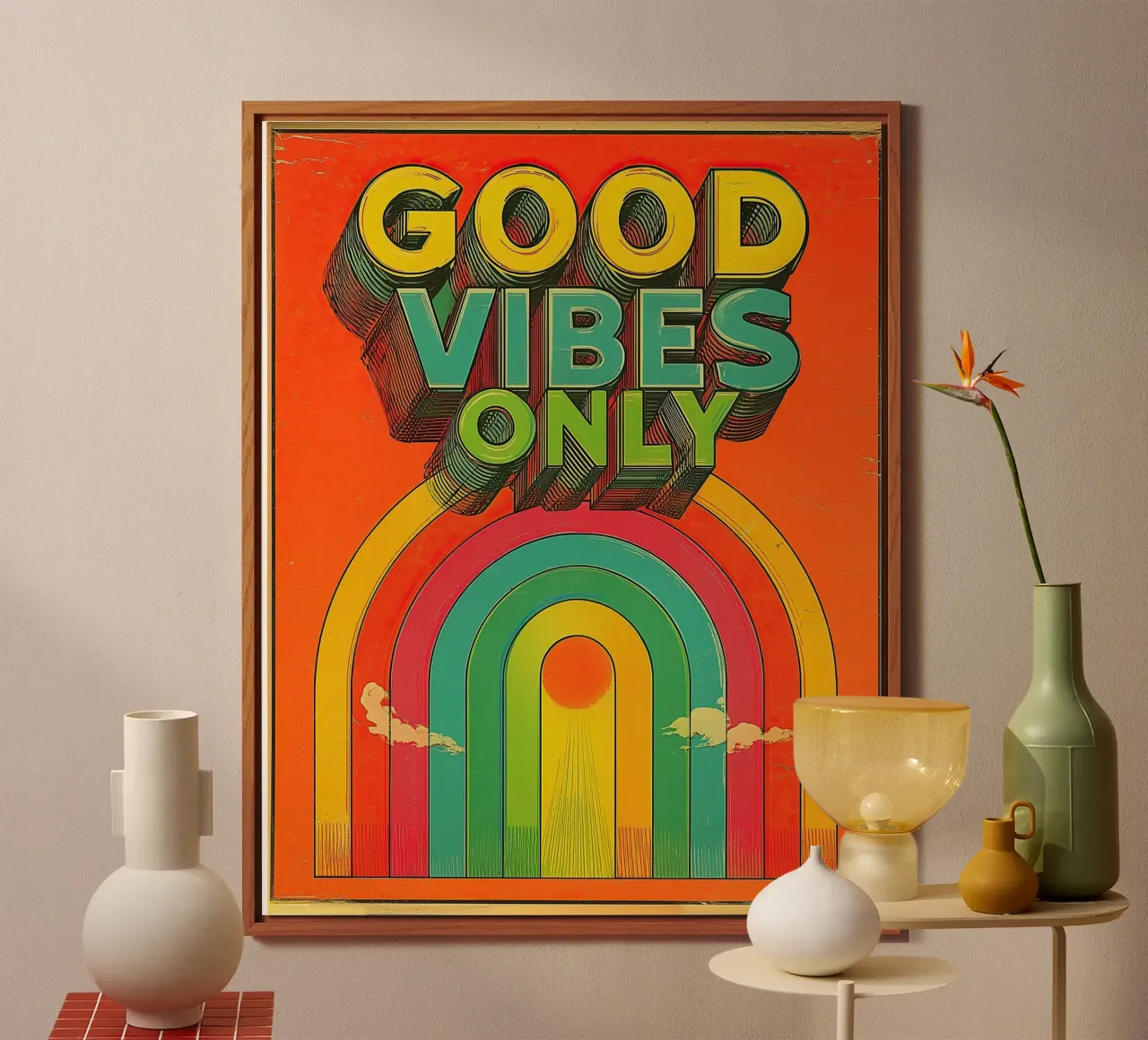 GOOD VIBES ONLY Creative Retro e Vintage Typography Canvas alluminio dibond da Kaji