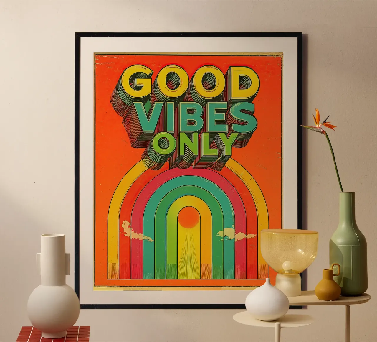 GOOD VIBES ONLY Creative Retro e Vintage Typography Canvas carta hahnemühle da Kaji