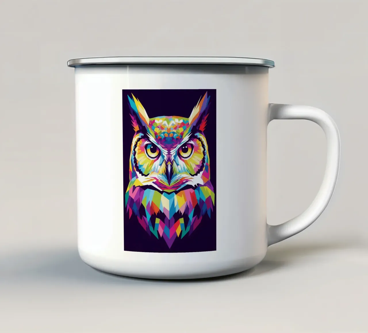 Colorato di gufo (1) tazza in smalto da Wild Life studio