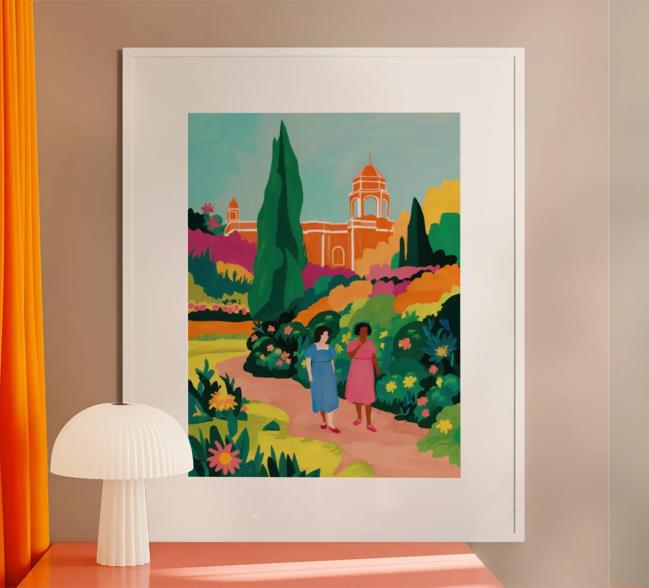 Passeggiata nel giardino toscano poster con telaio in plastica da Selene Shade