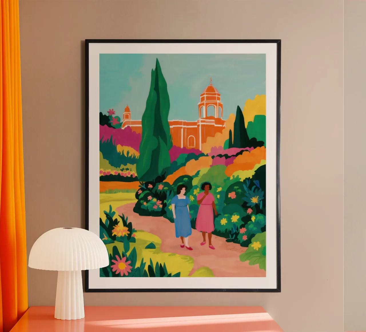 Passeggiata nel giardino toscano poster con telaio in plastica da Selene Shade