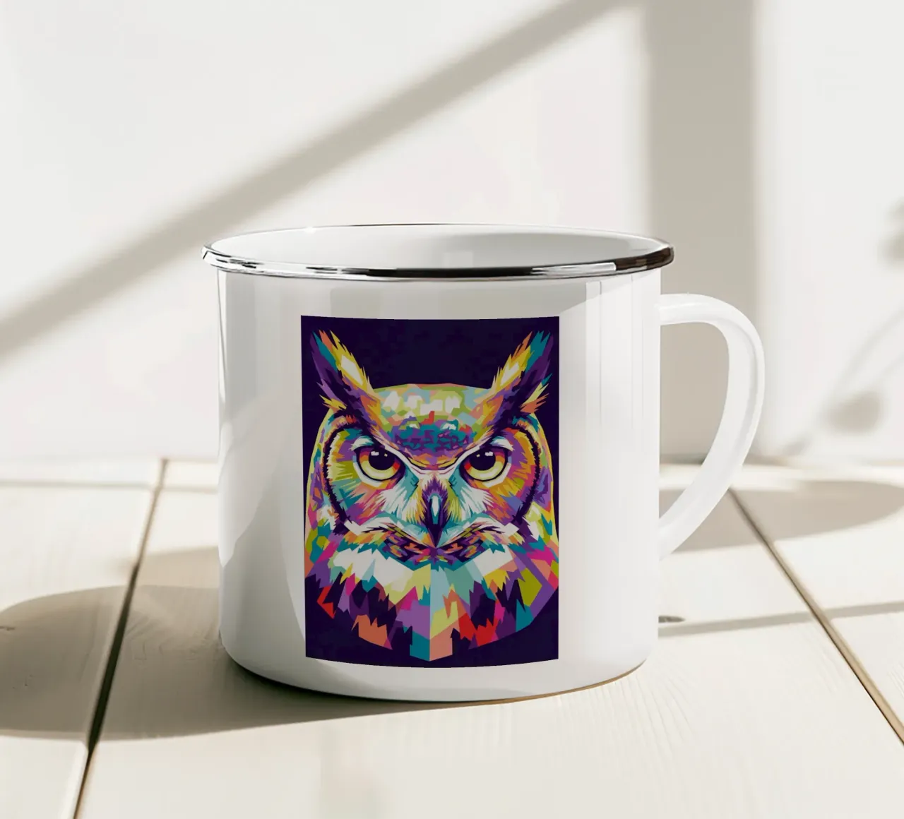 Colorato di gufo (2) tazza in smalto da Wild Life studio